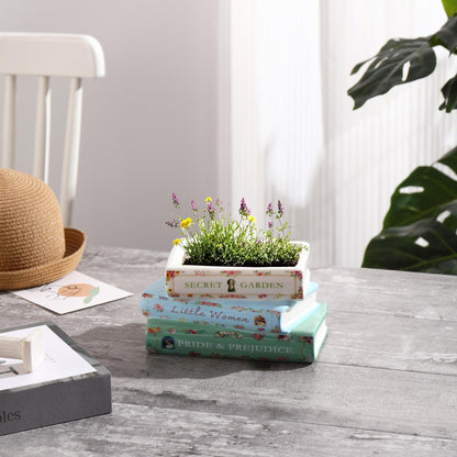 Garsheon Book Planter, Ceramic Planters with Drainage Hole, Ceramic Book Vase for Flowers, Cute Plant Pot for Book Shelf Decor, Book Shaped Vase for Book Lovers Gifts, Book Lovers Women