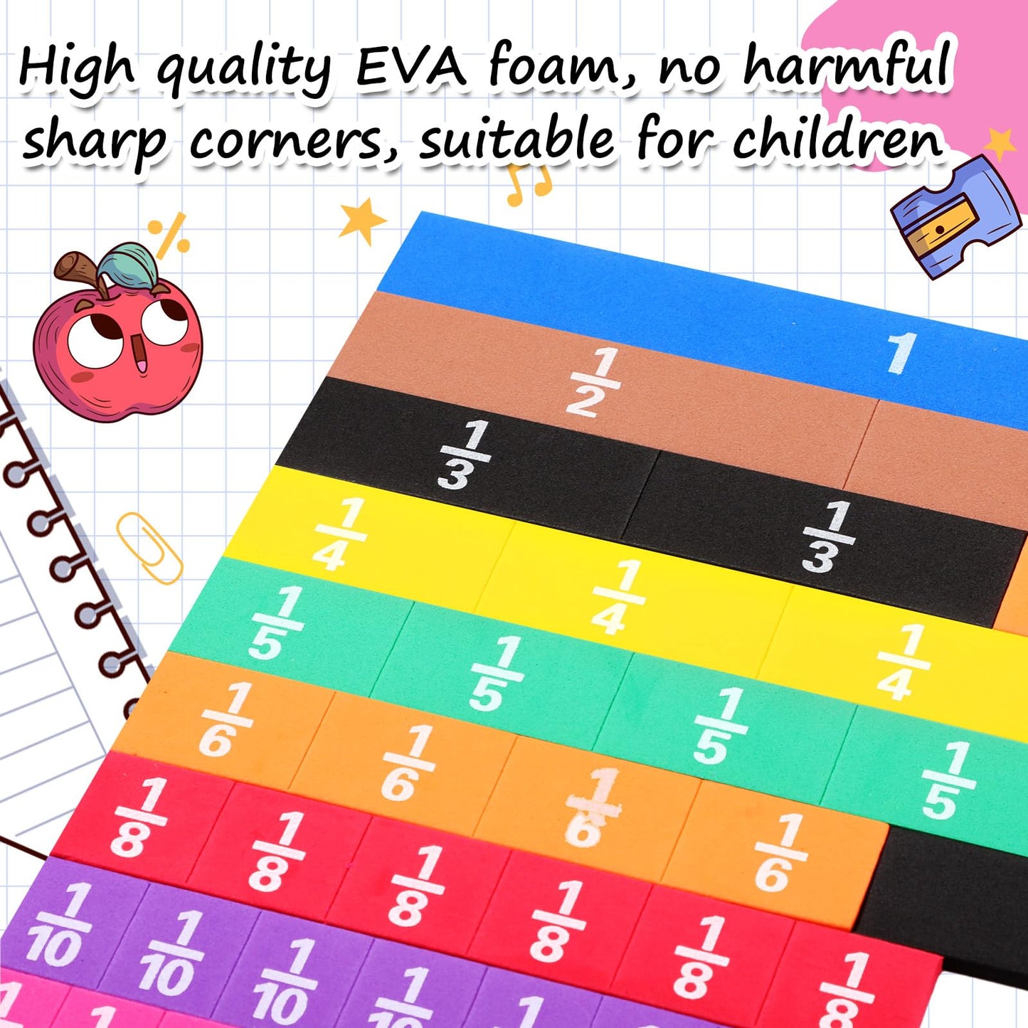 Sayglossy 12 Sets Fraction Set for Math Classroom Fractions Manipulatives Math Manipulatives for Home School Supplies (Tiles)