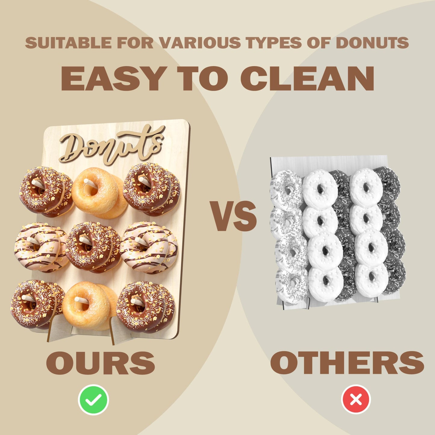 CORTNK Donut Wall Display Stand, Wooden Doughnut Holder Display 9 Donuts, Donut Holder Board for Donut Grow Up Party, Birthday, Wedding, Baby Shower, Donut Party Decorations (Natural)
