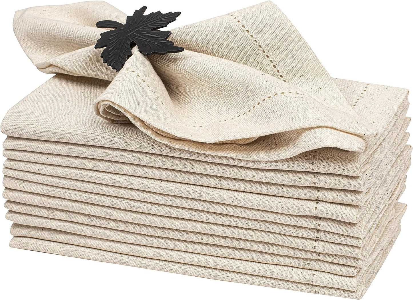 Flax Linen Napkins Set of 12-18x18 Inch Reusable Cloth Dinner Napkins - Natural Color Table Napkin for Dining, Wedding, Parties, Mothers Day, & Everyday Use - Soft, Durable, Eco-Friendly Fabric