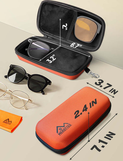 MERDTTES Large Double Eyeglasses Case, Shockproof Hard EVA Shell Dual Sunglasses Organizer with Zipper & Metal Hanging Hook, Travel Glasses Storage Case for Men and Women - Orange