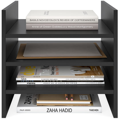 Ballucci 4-Tier Paper Sorter and File Organizer for Desk, Wood Mail Sorter, Fits into IKEA Kallax and ClosetMaid Cube Storage Shelves, Paper Tray, Mail Holder Stand for Classroom, Office, Black