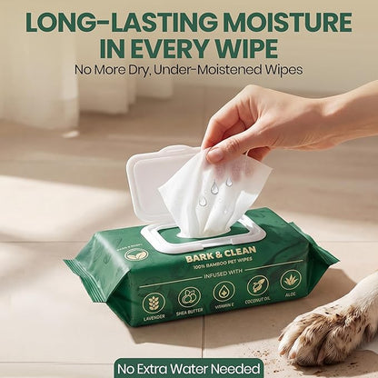 Bark & Clean 440 Dog Wipes for Cleaning and Deodorizing - 4 Pack of 110 8.5" x 9" Bamboo Pet Wipes - Compostable, Hypoallergenic Puppy Wipes - Dog Wipes for Paws, Butt, and Body