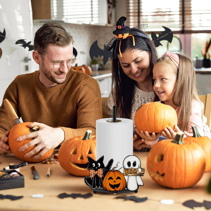 Whaline Halloween Paper Towel Holder Pumpkin Ghost Boo Cat Metal Towel Stand Trick or Treat Decoration Accessory for Holiday Party Home Kitchen Countertop