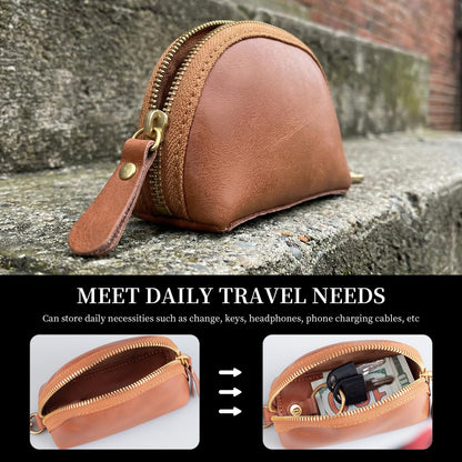 NANRUIL Coin Purse for women men,Genuine Leather Wallet Coin Pouch with Zipper Coin Bag,Simple Sturdy Coin Case.Yellow Brown