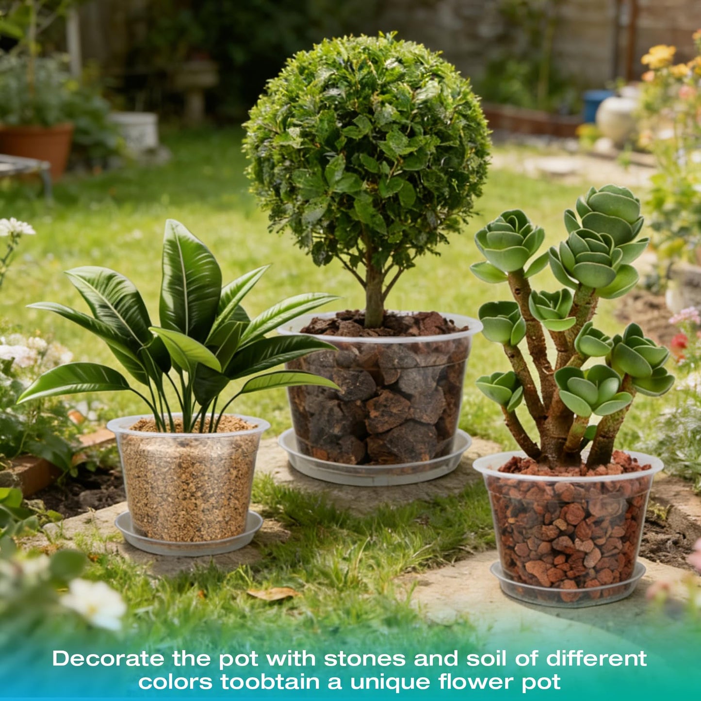 HKKZYT 8/10/12 Inch Clear Nursery Pots with Drainage and Sacuers, 15 Pack Plastic Pots for Plants Indoor Outdoor, Variety Large Clear Pots for Flowers, Succulents (8/10/12inx5pcs)