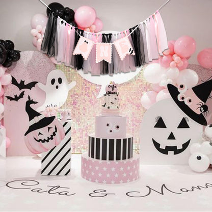 Spooky One High Chair Banner - Halloween Spooky Highchair Banner 1st Birthday, Little Ghost Halloween First Birthday Party Decorations for Cake Smash, Photo Props
