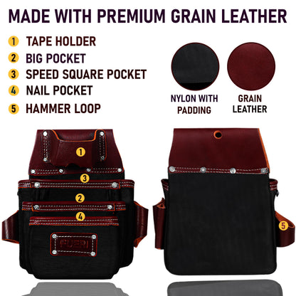 FUERI Professional Tool Belt With Bags Pouches for Men Nylon Leather Belts Carpenter Construction Electrician Framer Worker