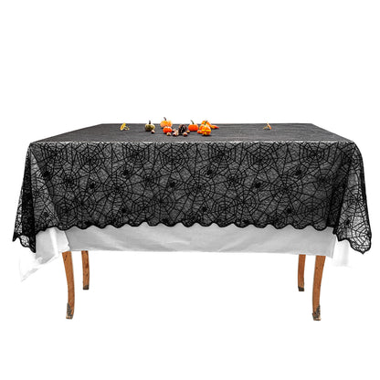 NNTA 2 Pack Halloween Tablecloth Plastic Rectangular Black Spider Web Disposable Table Cover Waterproof Spillproof - Perfect for Halloween Decoration Dinner Party