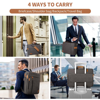 ESTARER Laptop Computer Bag for Men 3 In 1, 17-17.3 Inch Laptop Messenger Bag for Business/Work/Travel, Convertible Backpack Briefcase Water resistant Canvas Laptop Backpack (Grey)