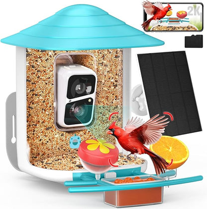 birdsnap® TUC Bird Feeder with Camera 2K HD Live with 32GB Card Auto Detect & Notify AI Identify Camera Birds Feeders Solar Powered Wireless Outdoors Backyard Gift for Mom Dad Birds Lover, 2.4G WiFi