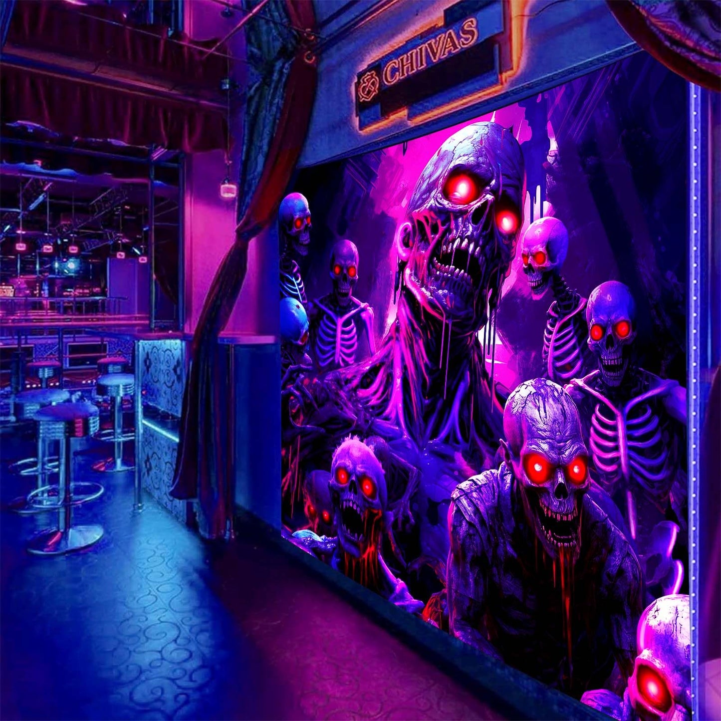 puuiui Halloween Blacklight Tapestry Skull Wall Goth Skeleton Hanging Horror Uv Black Light Tapestries for Bedroom Living Room Men dorm Wall Party Decor, 39.4Wx31.5L