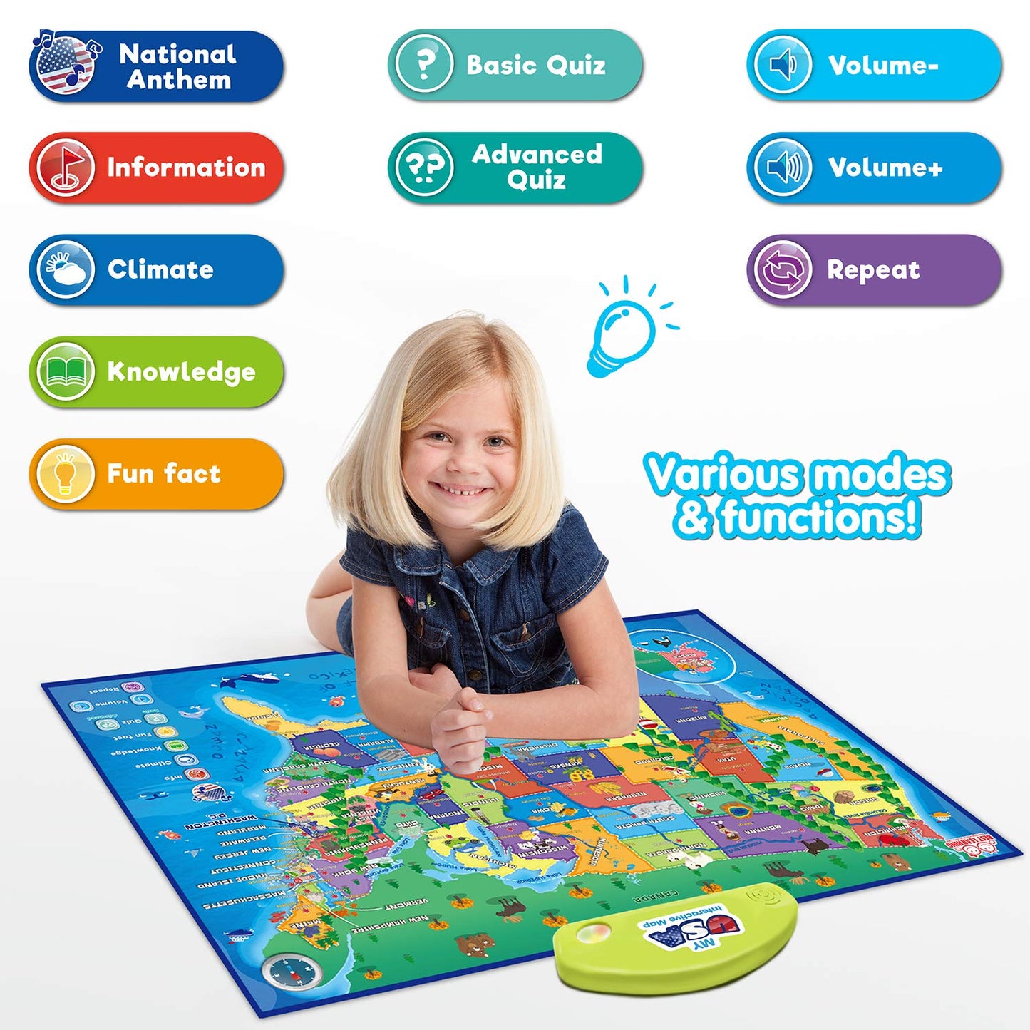 BEST LEARNING i-Poster My USA - Interactive Talking United States Map for Kids Ages 5-12 - Birthday Gift for 5 6 7 Year Old Boys & Girls - STEM Homeschool Educational Toy