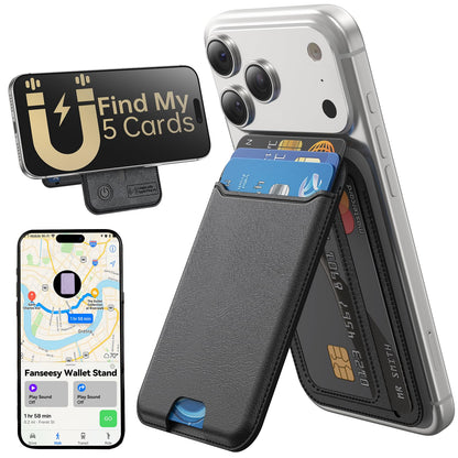 Fanseesy for MagSafe Wallet, Works with Apple Find My,5 Card Holder with Stand, Magnetic Phone Wallet Stand for iPhone 17/16/15/14/13/12 Pro Max Air Plus, RFID Blocking Vegan Leather,Black