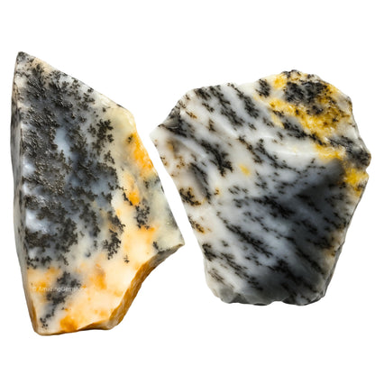 Amazing Gemstone Dendrite Opal Raw Crystals and Healing Stones, Natural Rocks for Tumbling - DIY Raw Stones and Crystals, 2 Pieces