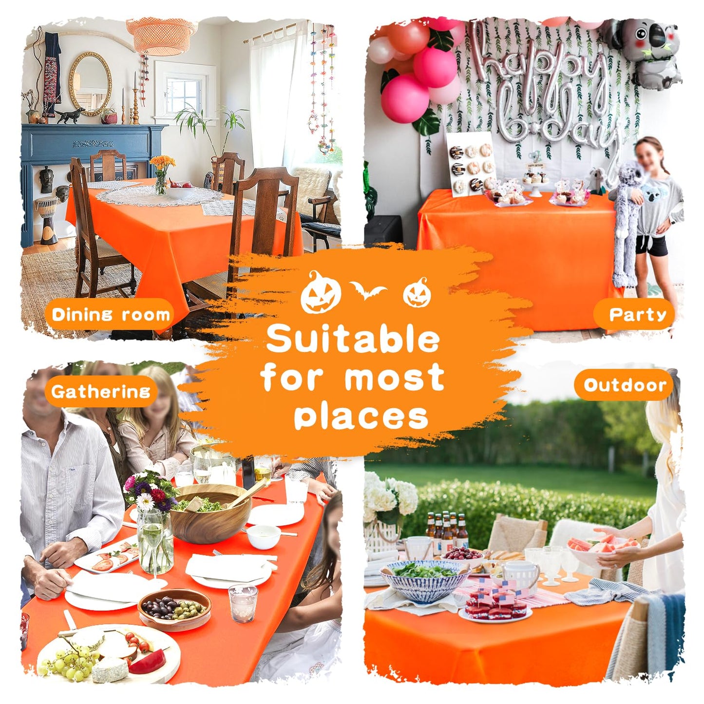 Hiasan Pumpkin Orange Rectangle Tablecloth - Waterproof Washable Polyester Fabric Table Cloth for Buffect Dining Birthday Party Wedding, 70 x 90 Inch