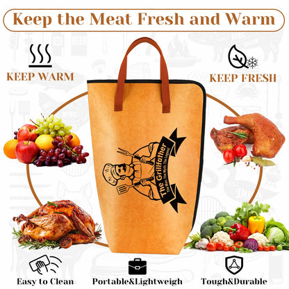 Frienda 21" BBQ Meat Resting Bag with 50 Sheets Butcher Paper, Insulated BBQ Blanket for Brisket, Leakproof Thermal Cooler Bag, Father's Day Smoker Accessories Grilling Gift for Men Dad(Yellow)
