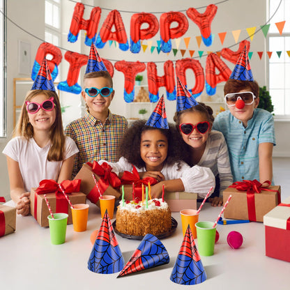 GKXMAXIWANG 24 Pcs Spider Theme Birthday Party Hats Decorations Spider Web Cone Hat Classroom Celebration Party Supplies Shower Photo Prop & Colorful Paper Party