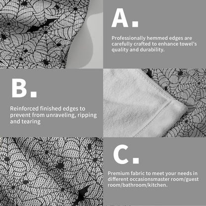 Halloween Black Bat Spooky Hand Towel Decoration Set of 2 Soft Absorbent Funny Halloween Scary Spiderwebs Tea Towels Baking Cooking Wash Cloth for Bathroom Kitchen Bar Beach Gym Spa Decor 14x28 Inch