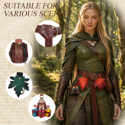Luazuri Renaissance Belt Pouch Embossed Belt Magic Potion Bottle Skirt Hikes Medieval Halloween Cosplay Ren Faire Witch Props. (Brown B-5pcs)