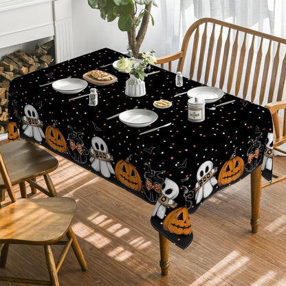 Horaldaily Halloween Tablecloth 60×60 Inch Square, Jack-O-Lantern Ghost Cat Dots Washable Table Cover for Party Picnic Dinner Decor