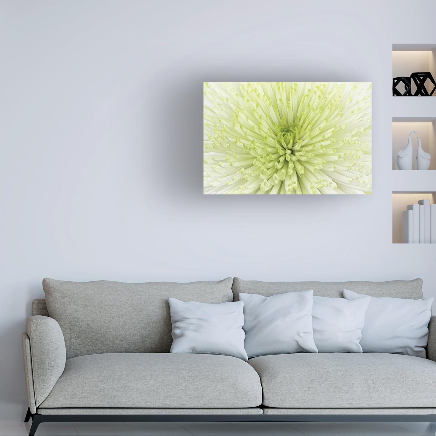 Wrapped Canvas Wall Art - Cora Niele 'Lime Light Spider Mum' Wall Art for Living Room, Bedroom, or Office Décor - 12x19
