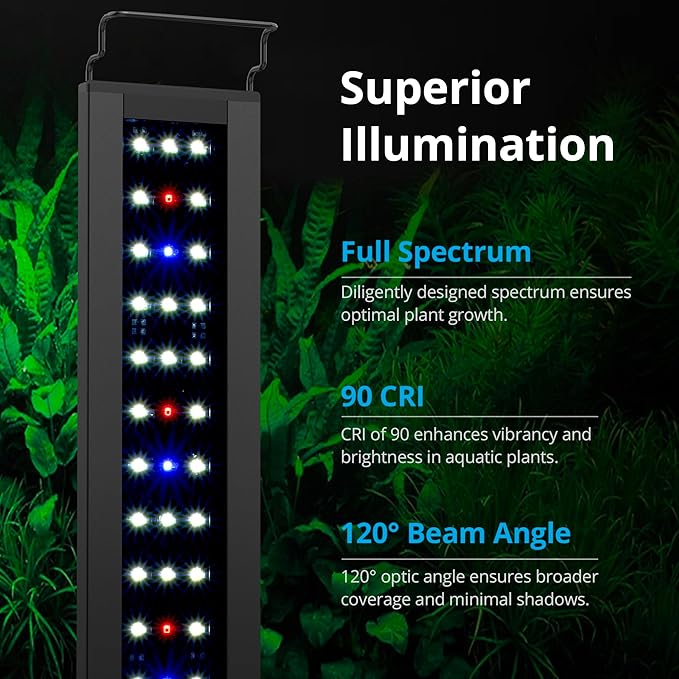 NICREW C10 Plants LED Aquarium Light, 24-30 in, 16 Watts, Full Spectrum Fish Tank Light with Timer, Day and Night Cycle, Brightness Adjustable