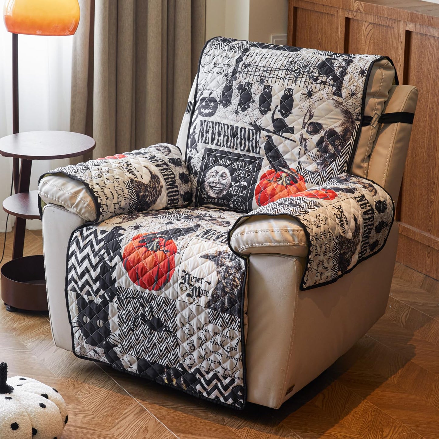 EVENHUG Halloween Sofa Cover for Festival Home Decorations Slipcover Furniture Protector Washable Couch Cover with Non Slip and Elastic Straps for Kids Pets Dogs (Recliner)