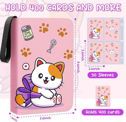 Premium 4 Pocket Trading Card Binder,400 Capacity with 50 Removable Sleeves | PU Leather Zipper Album Book for Sports Cards, Game | Card Storage & Organization for Girls Collector Rose Pink