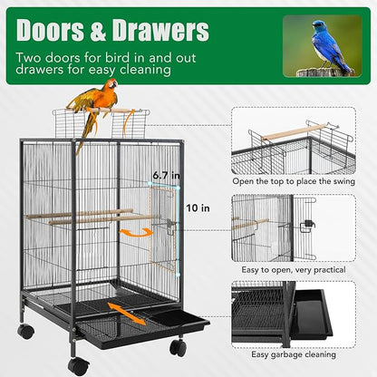 BestPet 35 inch Wrought Iron Bird Cage with Play Open Top and Rolling Stand,Large Parrot Cage Bird Cages for Parakeets,Cockatiel, Canary, Finch, Lovebird, Parrotlet,Pigeons (35 inch)