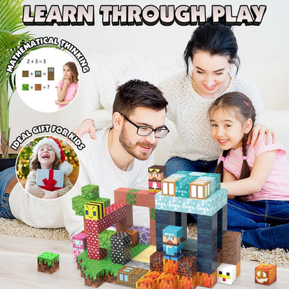 JIMI Magnetic Blocks -150pcs Magnetic Building Block Set STEM Construction Toys for Kids Age 3-8, 1 inch Magnet Blocks Montessori Sensory Stacking Toys Christmas Birthday Present for Boys Girls