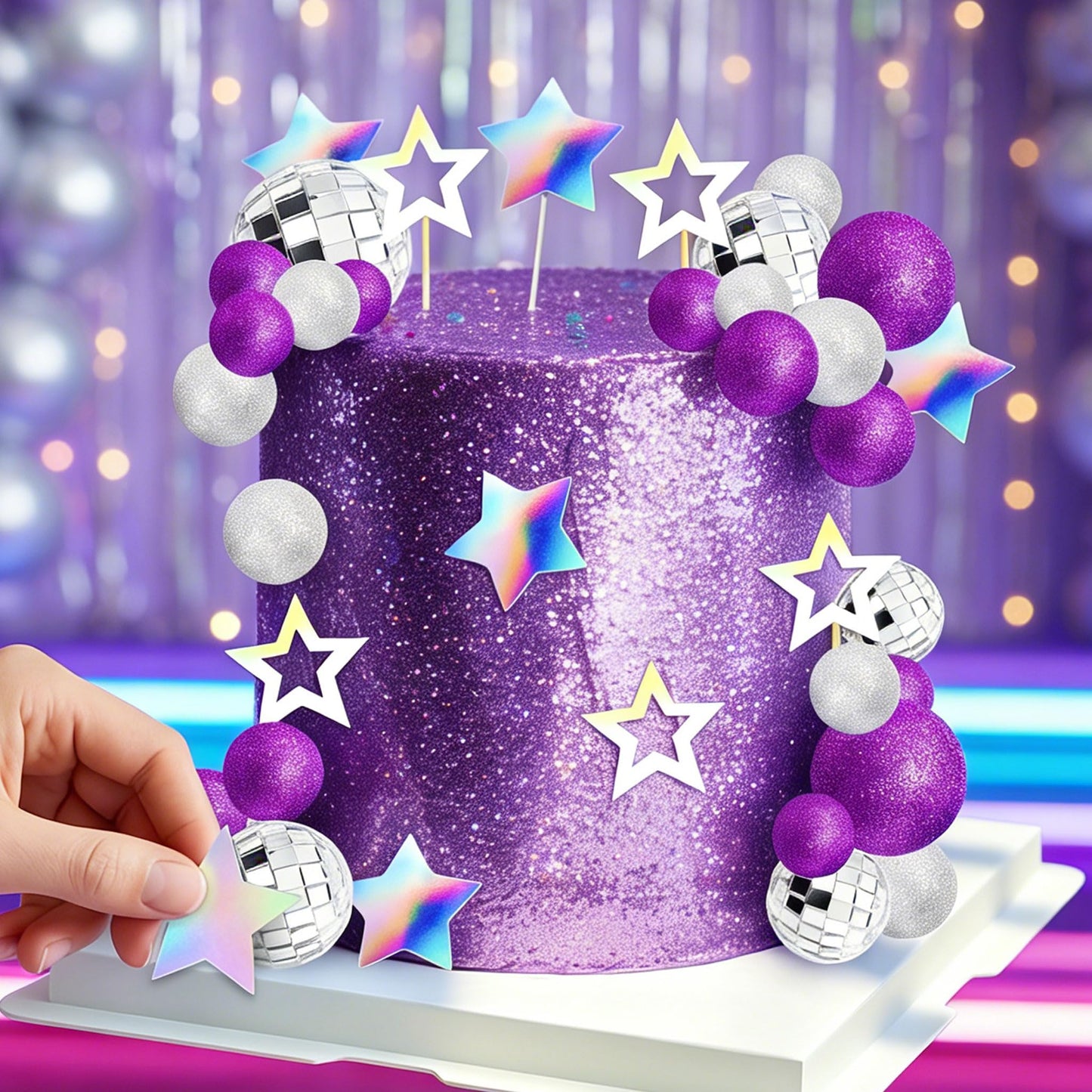 Purple Disco Ball Cake Topper Purple Cool Girl Birthday Party Decorations Dancing Queen Cake Topper 80s Cake Topper Singer Disco Bachelorette Party Supplies