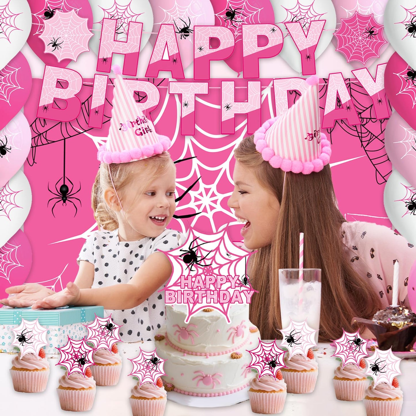 42Pack Spider Theme Party decoration pack include Banner,Cake Toppers,Balloons，Blackdrop for Spider Theme Birthdday Party Decoration