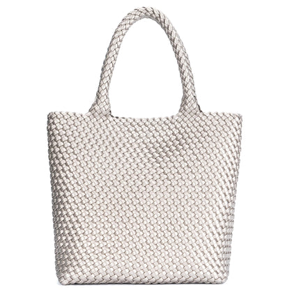 BAGOK Woven Tote Bag for Women, Handwoven Vegan Leather Shoulder Bag with Zipper Clutch, Large Tote Purse for Work, Travel, Beach & Weekend Getaway