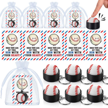 Junkin 12 Set Baseball Fidget Clicker Keychain Gifts 3D Printed Baseball Sensory Clicker Keychain with Inspirational Cards Anxiety and Stress Relief for Graduation Sports Team Adults Party Decorations