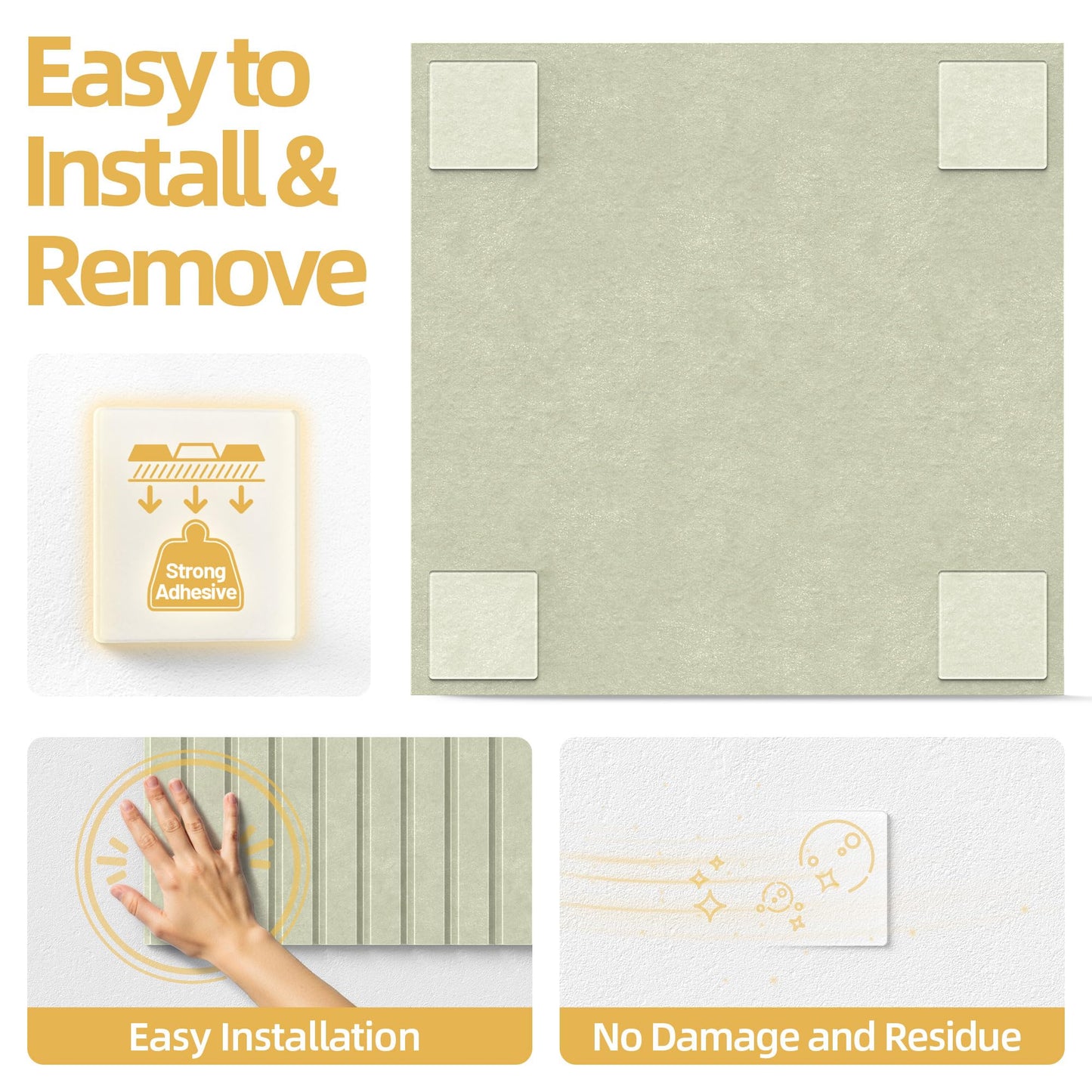 Large Cork Board for Wall 36" x 48" Sage Bulletin Board with Safe Removable Adhesive Squares for Pictures Photos, Alternative CorkBoard Felt Pin Boards Tiles for Office Classroom Wall Decor - 12 Pack