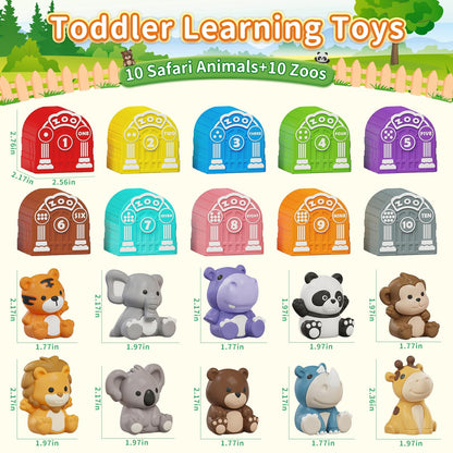 Learning Toy for Toddlers 1 2 3 Year Old, Montessori Educational Counting, Matching & Sorting Sensory Toys, 10 Safari Animals & 10 Zoos, Birthday Easter Gift for Baby Boy Girl Age 12-18 Months