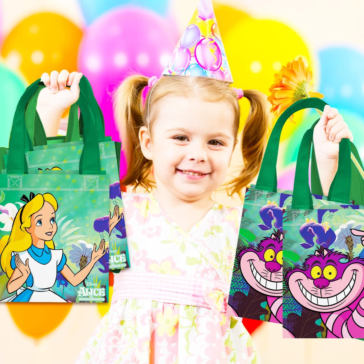 Disney Alice in Wonderland Party Favor Bags Set – 24 Pack 8" Goodie Bags for Kids Bulk Reusable Mini Totes Alice in Wonderland Birthday Party Supplies