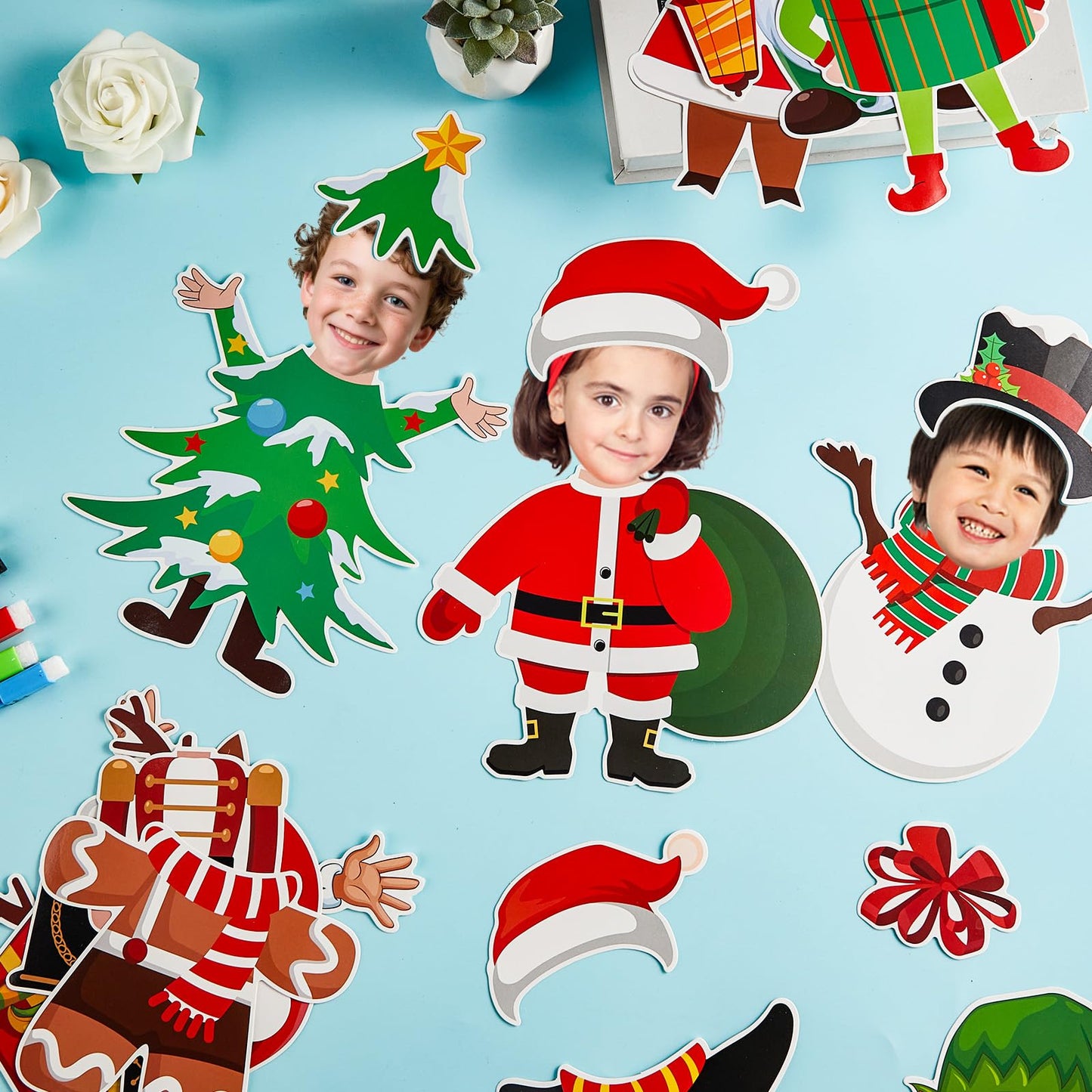 60pcs Christmas Theme Cutouts Xmas Holiday Bulletin Board Decorations Xmas Theme Claus Paper Cut-Outs Classroom Decor for Christmas Classroom DIY Craft Photo Wall Door Winter Party Supplies