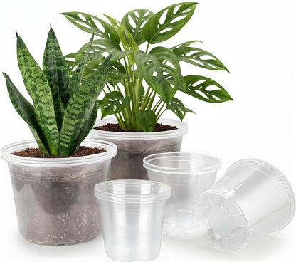 6/7/8/10 Inch Large Clear Nursery Pots with Drainage, 12 Pack Plastic Pots for Plants,Seedling Starter Clear Nursery Pots for Succulents, Flower & Vegetable, Indoor Outdoor Gardening