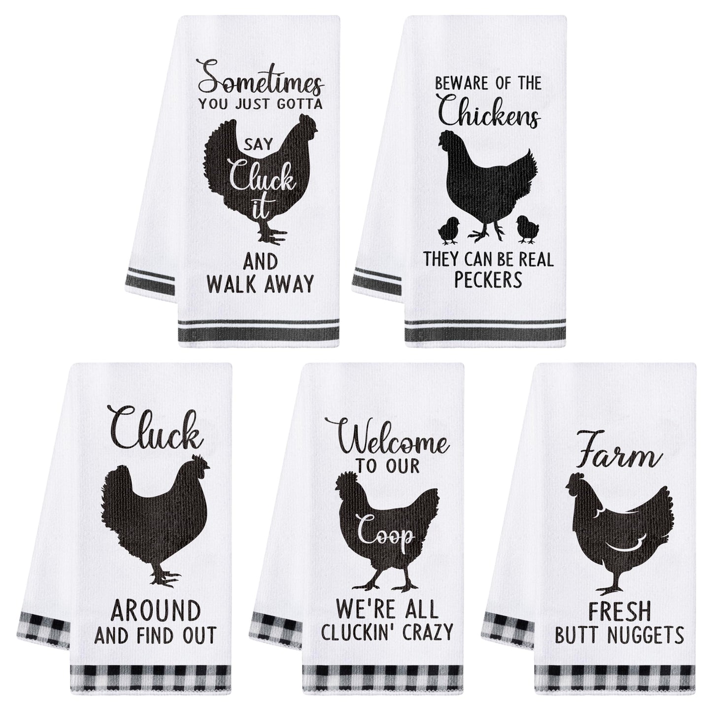 R HORSE 5Pcs Funny Chicken Kitchen Dish Towel Set Absorbent Quick Dry Cloth Dish Tea Towels Reusable Bar Hand Dishcloths Decor for Bathroom Kitchen Home Supplies