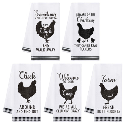 R HORSE 5Pcs Funny Chicken Kitchen Dish Towel Set Absorbent Quick Dry Cloth Dish Tea Towels Reusable Bar Hand Dishcloths Decor for Bathroom Kitchen Home Supplies