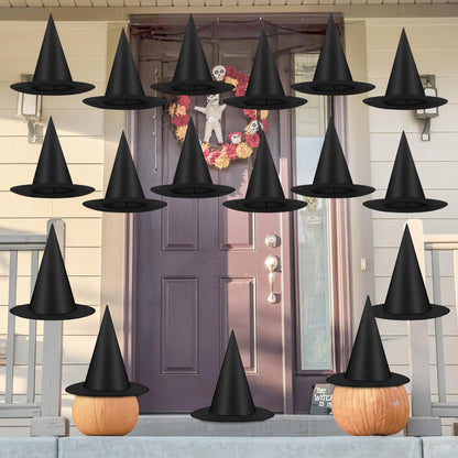 Luces 30 PCS Black Witch Hats, Witches Halloween Decor, Thickened Hanging Wizard Hat with 492 FT Rope Costume Accessory Floating Witches Hats Outdoor, Halloween Birthday Party Decorations Front Porch