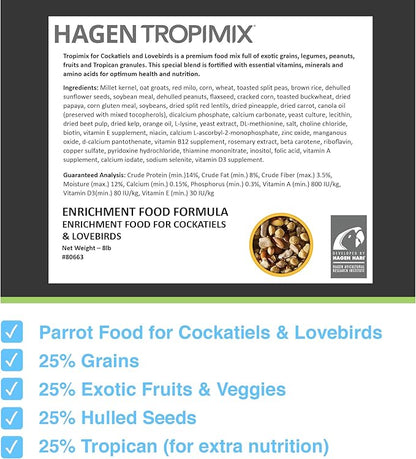 Hari Tropimix Bird Food for Cockatiels and Lovebirds, Hagen Parrot Food with Seeds, Fruit, Vegetables, Vitamins & Amino Acids, 8 Pound (Pack of 1)
