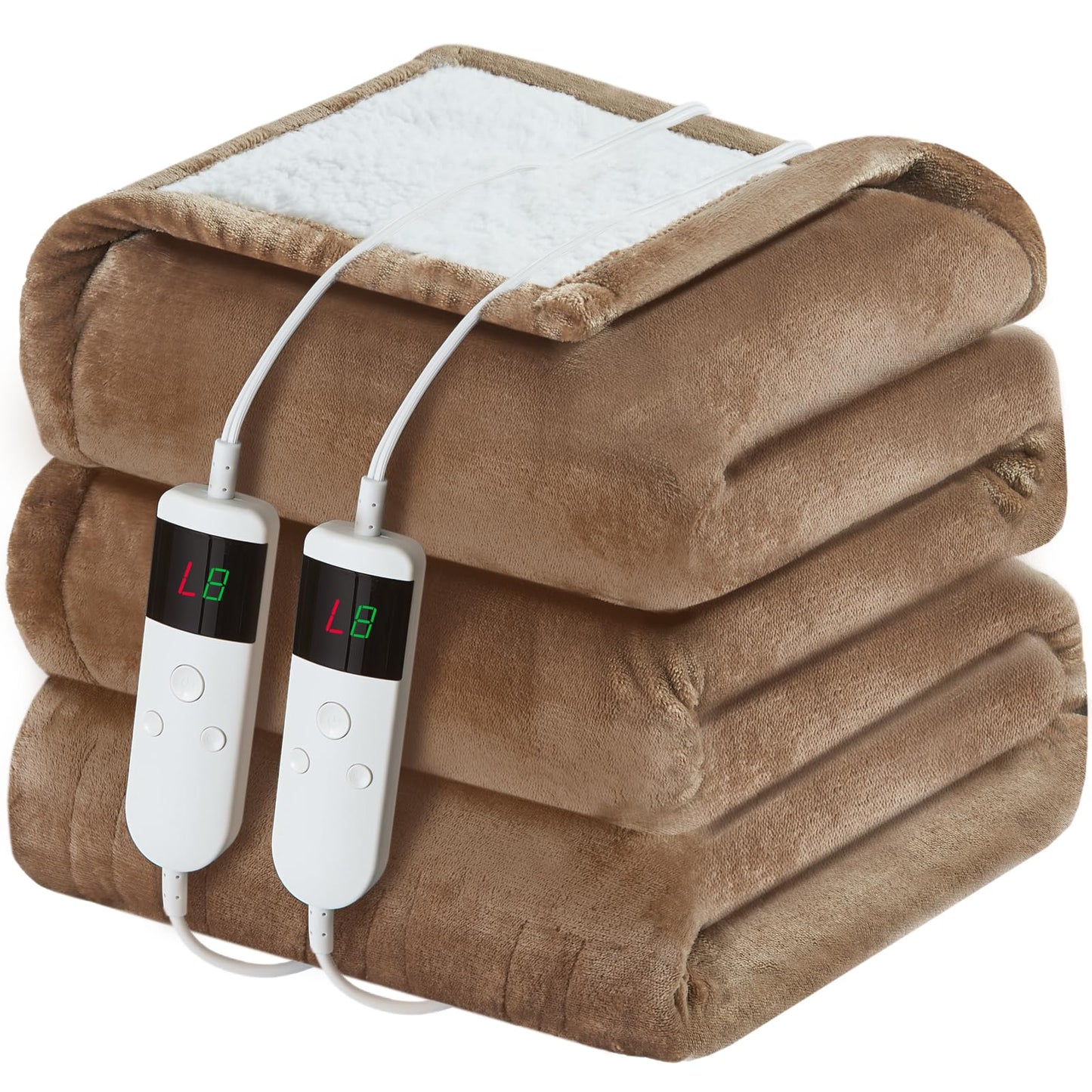 Electric Heated Blanket Queen Size 84''x90'' Soft Flannel & Sherpa Electric Blanket with 10 Heating Levels, Automatically Shut Down After 8h with Overheat Protection Machine Washable