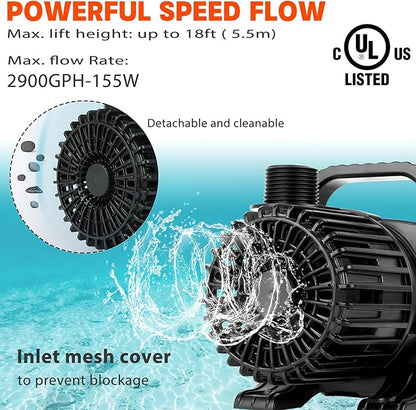 WaterRebirth (2900GPH-155W,UL listed) High Flow Large Fountain Submersible Water Pond Sump Pump Aquarium Electric Waterfall Pump Outdoor PS- 2900 (Pack of 2)