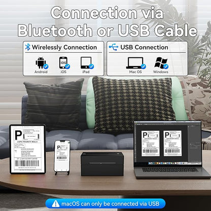 PeriPage Bluetooth Thermal Shipping Label Printer,Wireless 4x6 Shipping Label Printer for Shipping Packages,Support iPhone iPad Android Windows & Mac,Used for Amazon, Ebay,Shopify, Etsy, USPS.