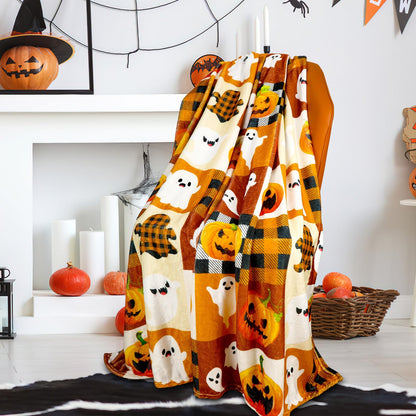 Jansun Halloween Blanket 50 x 60 in Orange Soft Couch Halloween Throw Blanket Living Room Throw for Women Men, Especially for Decor
