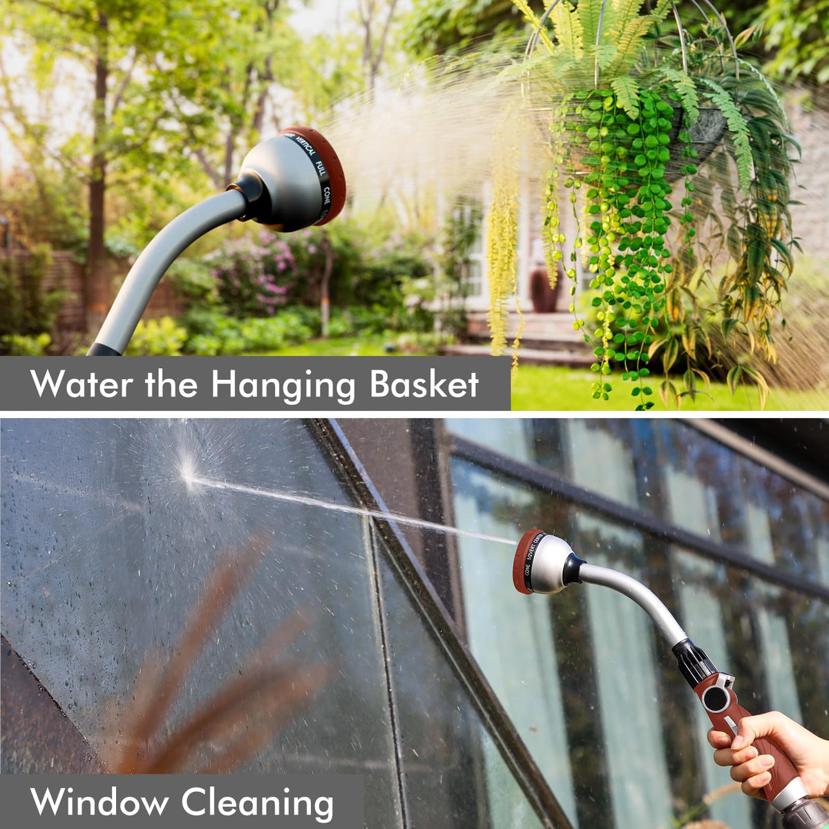 RESTMO Watering Wand Heavy Duty, Metal Garden Hose Wand with 10 Spray Patterns, 15-Inch Long Hose Nozzle Sprayer with Thumb Flow Control, Ideal to Water Hanging Baskets and Shrubs, Red