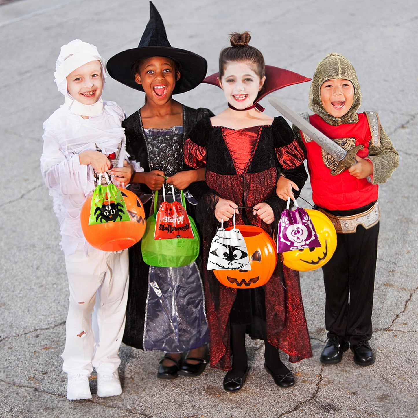 HOIIOH 120 Pcs Halloween Treat Bags Bulk, 6x6 Inch Drawstring Candy Bags